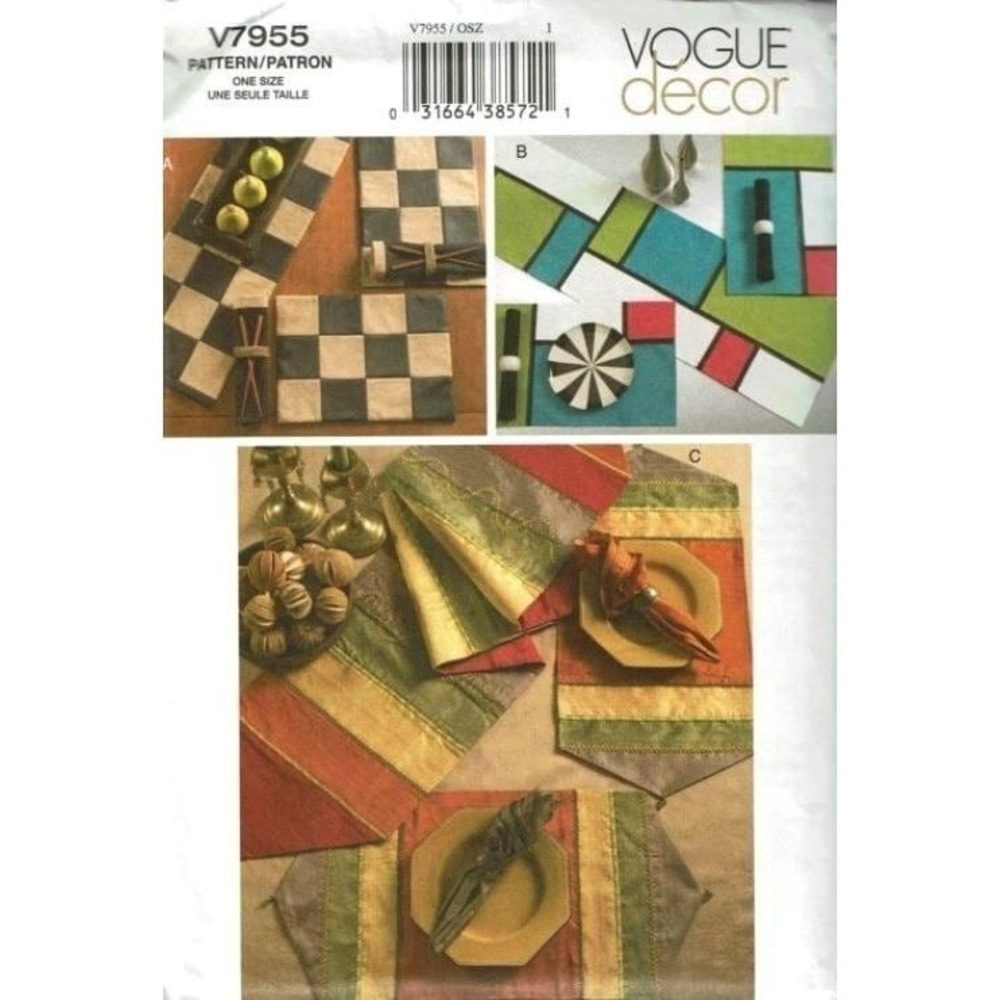 Vogue Decor V7955‎ Sewing Pattern For Table Runner Placemats & Napkins